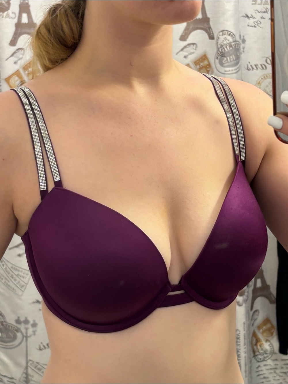 Victorias Secret Purple Rhinestone Strap Push Up Bra 34 DD